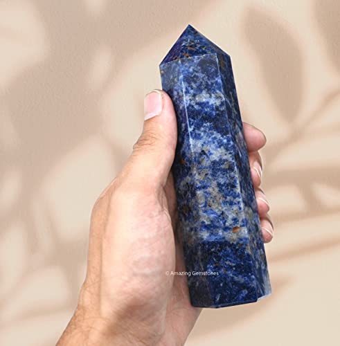Image of Amazing Gemstone Large Sodalite Crystal Towers ~ Natural Healing Crystal Point Obelisk for Reiki Healing and Crystal Grid (5.5 to 6 INCH)