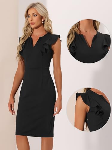 Allegra K Business Sheath Dress for Women's Split V Neck Sleeves Ruffle Work Dresses2