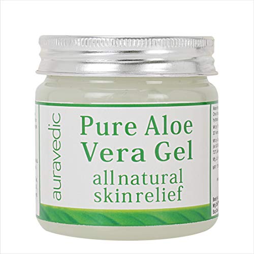 Auravedic Aloe Vera Gel for Face, Hair & Skin | Pure, Organic & Dye-Free | After Sun Hydration, Soothing Post Wax & Shave Care | Alcohol-Free, Travel Size Gel | 7.05 Oz (200g)