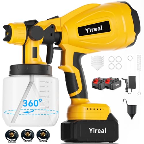Cordless Paint Sprayer with Battery Powered 2 of 2000mAh 2 of 800ML Containers and 3 Copper Nozzles