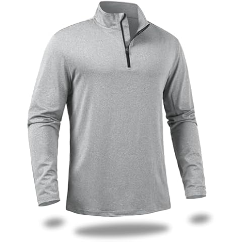 CARWORNIC Men's Long Sleeve Athletic Shirts Quarter Zip Pullover Quick Dry Active Sports Sweatshirt for Outdoor Running Workout Gym Golf Work Shirts Sliver Grey Cover