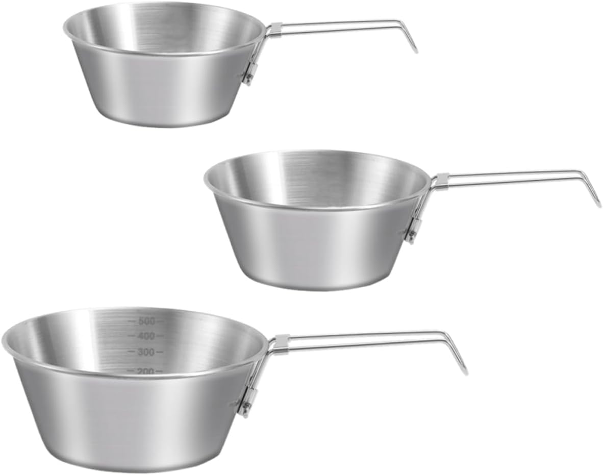 Milisten 3pcs Foldable Handle Stainless Steel Camping Bowls Portable Multi-use Food Prep and Picnic Cookware for Outdoor Adventures Metal Bowls