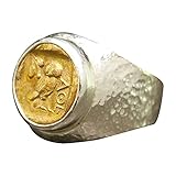 Caprixus Mens Signet Ring 925 Sterling Athens Owl Coin Ring Heavy Weight 24K Gold Vermeil Two Tone H