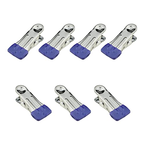 Image of Hahiyo Stainless Steel Clothespins Sock Clip Laundry 2.2inch Length with Spring Strong Grip Windproof Easy Pinch Hang Handy Save Space Not Damage Leave Pinch Mark for Clothesline Towel Purple 7PCS