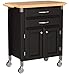 Home Styles Black Dolly Madison Prep and Serve Kitchen Cart with Natural Top, Locking Casters, Two Drawers, Two Storage Cabinets