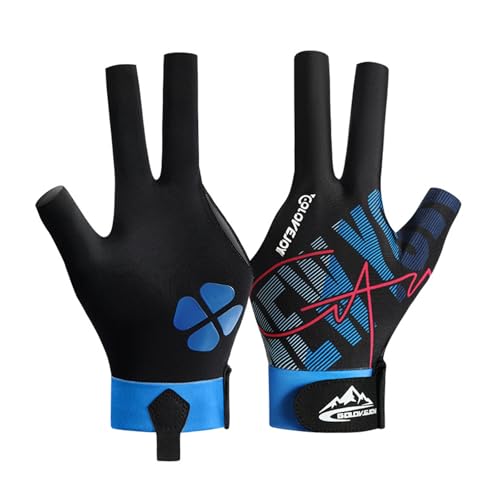 Glowjoy Billiard Pool Glove for Left Hand 3 Finger, Billiards Glove, Pool Cue Glove, Snooker Cue Sport Glove Popular Sizes, Sizes for Men & Women (Blue, Large)