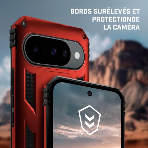 Coque Google Pixel 10 hybride rouge mat ONEFLOW avec support antichoc