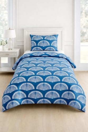 Image of DECOR2ADMIRE 300 Thread Count Premium Cotton Printed Single Bedsheet with One Pillow Covers for Home 60 Inches x 90 Inches (Blue Triangle Print, Single 60 inch x 90 inch)