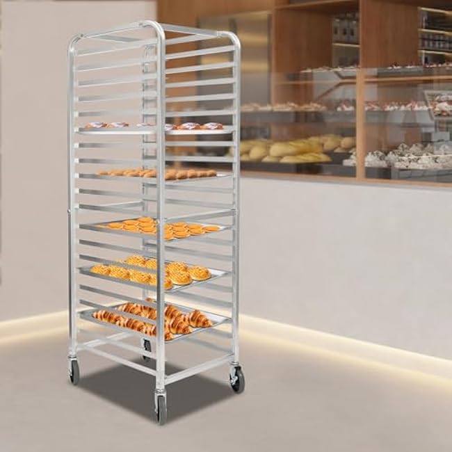 Bun Pan Rack, 20-Tier Commercial Bakery Racks with Brake Wheels,20 Tier Aluminum Bakery Rack, Mobile Bakers Trolley with Storage Cooling Racks for Kitchens & Commerical 26¡¯¡¯L¡Á20.5¡¯¡¯W ¡Á69¡¯¡¯H-ebYZLyMQ