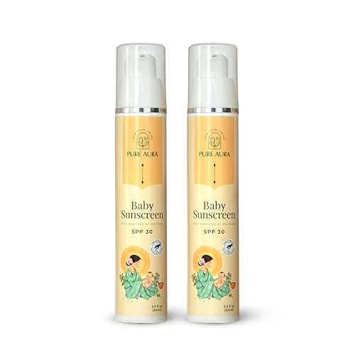 Image of Pure Aura Baby Sunscreen SPF 30 50gm, Pack of 2 - Doctor Recommended 100% Mineral Ayurvedic Sunscreen for Babies & Kids | Chemical-Free Outdoor Sun Protection for Sensitive Skin