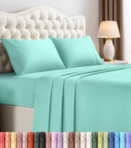 Image of Utopia Bedding King Size Sheet Set - 4 Piece Bed Sheets, Soft and Breathable Microfiber, Includes 1 Fitted Sheet, 1 Flat Sheet and 2 Pillowcases - Oeko Tex (Spa Blue)