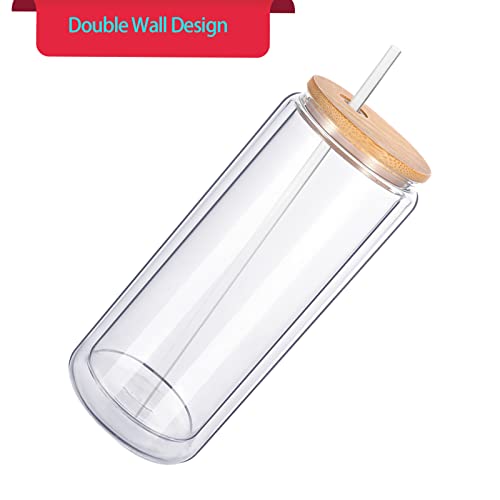 Stonechic 6 Pack Pre Drilled Beer Can Glass Blank Double Wall Glass Cans With Bamboo Lid & Glass Straws For Snow Globe Glitter Diy 16Oz #TOP3