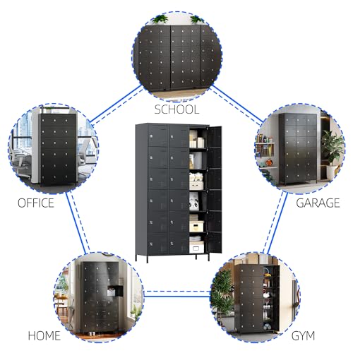 Image of Aobabo 18 Doors Metal Lockers for Employees, Steel Storage Lockers with Locks for Office, Gym, Garage, 15.7 inch D x 35.43 inch W x 72 inch H Black,Assembly Required