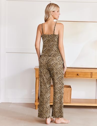 Image of Ekouaer Womens Y2K Cami Pajama Set with Flare Pants, 2 Piece Lace Trim Sleepwear Spaghetti Strap Pjs Set XS-2XL