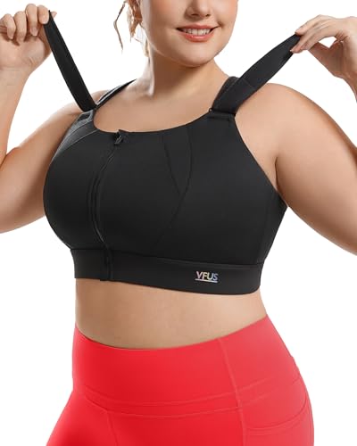Image of High Impact Sports Bras Non Pads Zip Front Adjustable Racerback Bra for Large Bust Women Workout Running