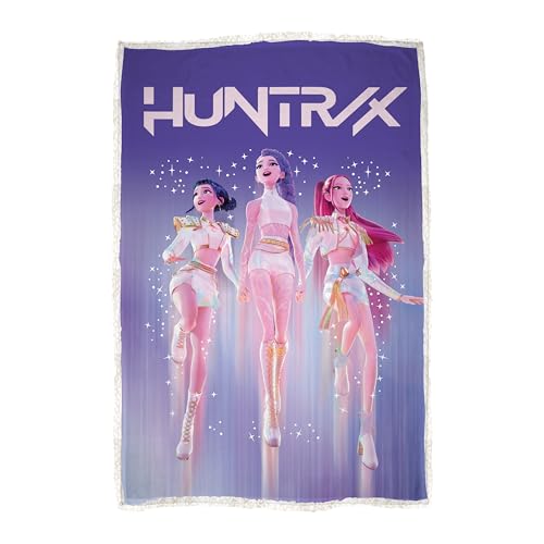 Couverture en Polaire sous Licence Officielle K-Pop Demon Hunters | Polaire Ultra-Douce et Chaude avec Doublure en Sherpa | Motif céleste Violet | Idéale pour la Maison et Le Camping