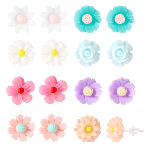 Plastic Post Earrings, Colorful Plastic Stud Earrings for Women Lightweight Cute Floral Studs Jewelry for Sensitive Ears Daily Wear & Special Occasions (Roses)