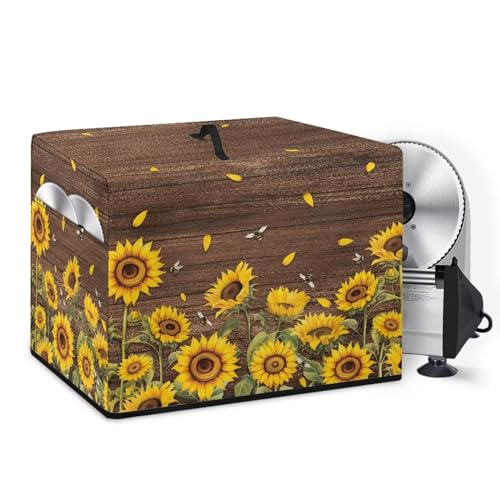 NETILGEN Meat Slicer Machine Kitchen Appliance Cover, Cheese Bread Slicer, Washable Rectangular Protective Cover for Home, Sunflower Bee Wood Grain