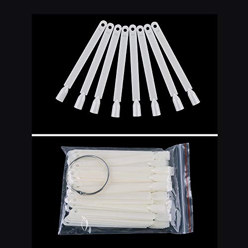 Moibase 50 Pcs Natural Fan-Shaped False Nail Swatch Sticks Nail Polish Practice Display Art Tips Nail Sample Sticks With Metal Split Ring Sw-A002 #TOP2
