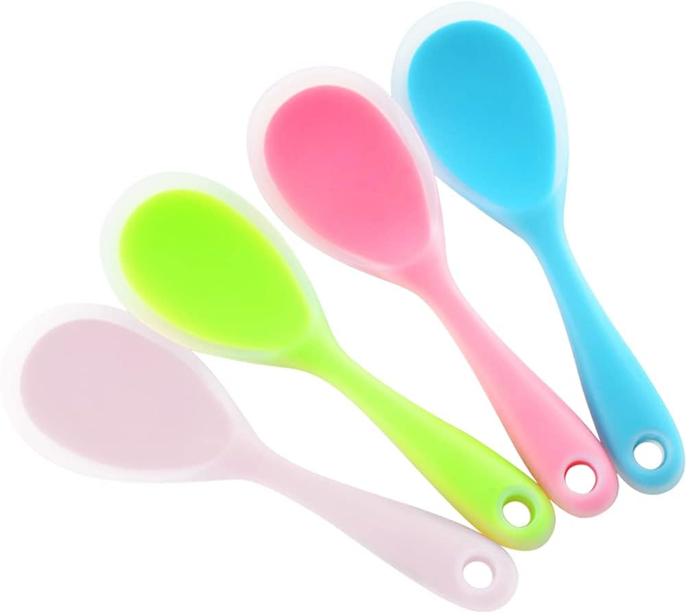 4 Pack Non Stick Silicone Rice Spoon Paddle Food Service Spoon 8.8 X 2.7 Inch Blue Green Orange Rose Red