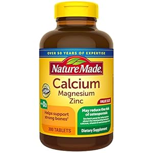 Nature Made Calcium Magnesium Zinc with Vitamin D3, Dietary Supplement for Bone Support, 300 Tablets