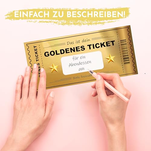 CraftWerk Goldenes Ticket mit Rubbelfläche - Personalisierbarer Gutschein zum selber ausfüllen als Geschenk für Frauen, Freund und Freundin - Rubbellos für Geburtstag, Kino und Weihnachten