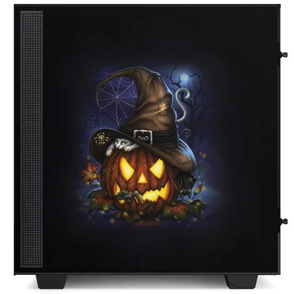 Skinit Skin Gaming Compatible con Gabinete NZXT H510 Compact ATX Mid-Tower - Diseño Halloween Gato y Calabaza por Sarah Richter miniatura 2
