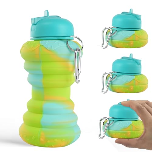 Image of Kuber Industries Pack of 4 Collapsible 600 ml Silicone Water Bottle With Flip Cap | Lightweight & Portable School Water Bottle - Ideal For Travel & Gym | Green