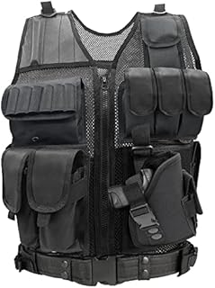 SAMSIER Airsoft Vest Adult Adjustable S-XXXXL, Tactical Vest for Men Lightweight Breathable 600D Nylon, Youth Combat vest for Paintball Training Black