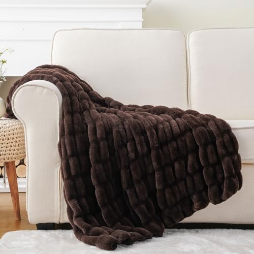 BATTILO HOME Dark Brown Faux Fur Throw Blanket for Couch, Double ...