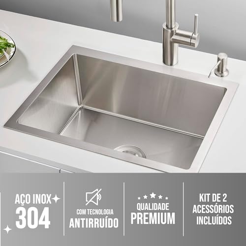 HOLTTER Kit Cuba Cozinha Gourmet Aço Inox 304 Resistente Corrosão Acompanha Cesto Escorredor Elegant