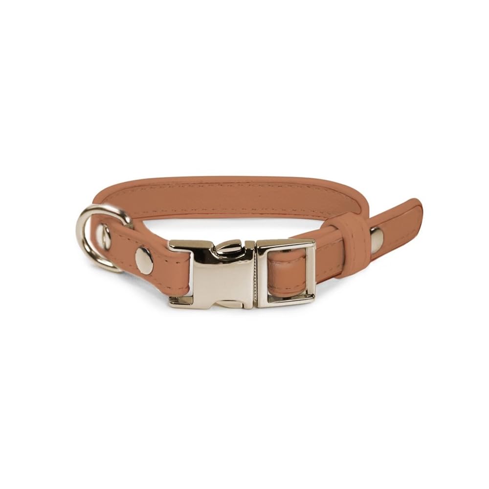 Record - London Dog Collar - Made of Faux Leather - With Metal Buckle and Metal Hook Ring - Size XXS - 1.5cm - Circumference 22-30cm - Brown
