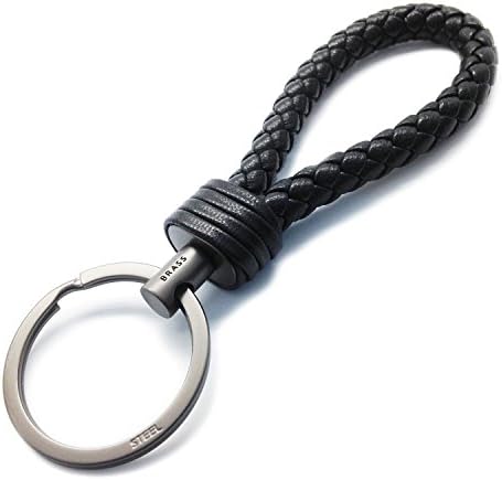 LABEN Key Chain Lambskin Handwoven Genuine Leather Keychain - Black