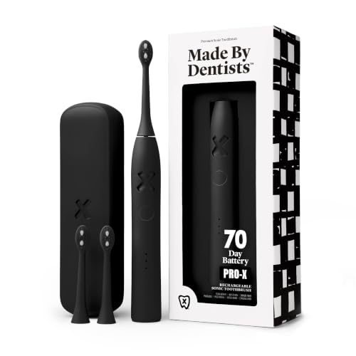 Image of Made by Dentists PRO‑X Sonic Electric Toothbrush for Adults - Dentist‑Designed Whitening Rechargeable Toothbrush, 9 x More Plaque Removal, 70 Day Battery, 3 Modes, Travel Case & Extra Heads, Black