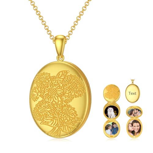 SOULMEET Personalized 10k 14k 18k Solid Gold Signet Sunflowers Oval