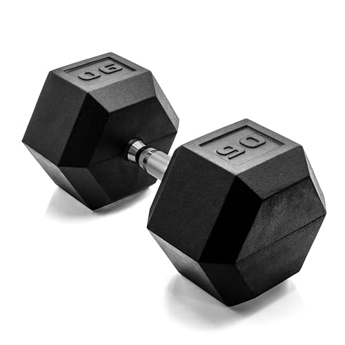 Image of CAP Rubber Coated Dumbbell Weights, Free Weights for Home Gym Strength Training, Anti-Roll Hex Dumbbells with Black, Chrome & Comfort Grip Handles, Singles