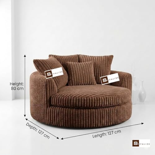 Image of SOFALIZE - Modern Barrel Accent with Pillows Round Sofa Combines Contemporary Design Oversize Arm Chair Cozy Club Chair for Bedroom, Living Room, Lounge, Hotel & Office, Hallways Sofa (Hazel)