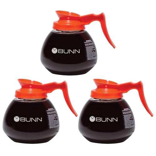 BUNN 12 Cup Commercial Glass Decanter with Handle (3 Pack), Orange