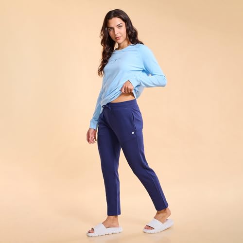 Image of Enamor Mid Rise Ankle Length Drawstring Relax Pants for Women - Slim Fit, Stretch French Terry - E060