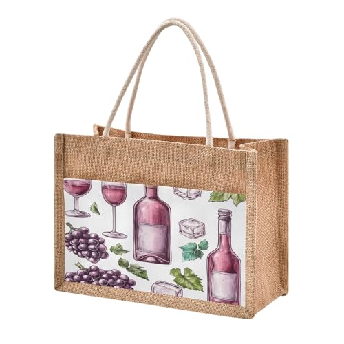 OWFKAY Bolsa de lona para mujer, bolsa de playa de arpillera, bolsas de playa, compras, viajes, natación, gimnasio, bolsas de 9.8 x 9.8 pulgadas, botellas de vino, cubitos de hielo, Botellas de vino y