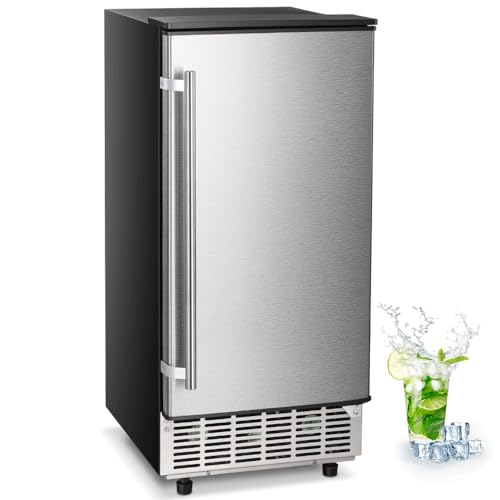 Joy Pebble Commercial Cube Ice Maker，Built-in Ice Maker Machine, 80lbs/Day, 40 Ice Cubes/Cycle, Reversible Door, Drain Pump, 24H Timer & Self-Cleaning, Under Counter Ice Cube Machine for Home, Black