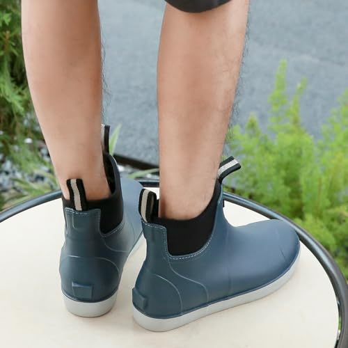 Image of Rain Boots for Men, Waterproof Ankle Mens Deck Boots Anti-Slip Comfort Rubber Boots Chelsea Garden Shoes for Yard Fishing Outdoor Work