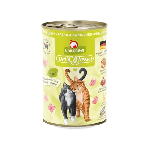 GranataPet DeliCatessen Fasan & Kaninchen, Nassfutter für Katzen, Katzenfutter für Feinschmecker, Futter ohne Getreide & ohne Zuckerzusätze, 6 x 400 g