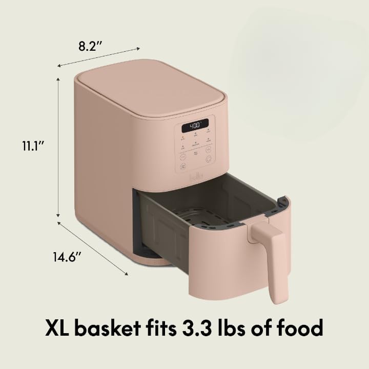 bella 4Qt Slim Air Fryer, Fits-anywhere™ Kitchenware, EverGood™ Ceramic Nonstick Coating, Adjustable Temperature, 6 Preset Cooking Options, 60 Min Auto Shutoff w Audible Tone, 3.3lb Capacity, Blossom — view 6
