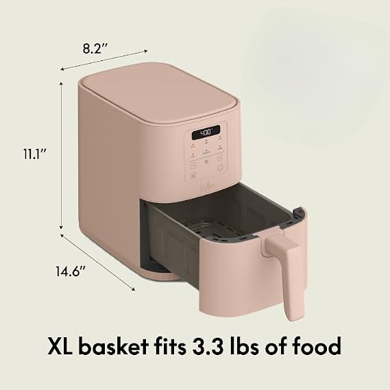 bella 4 Quart Slim Air Fryer Fits Anywhere Kitchenware EverGood Ceramic Nonstick Coating Temperature Adjustable 6 Preset Cooking Options, 60 Minute Auto Shut-Off, Audible Tone, 3 Lb Capacity, Blossom