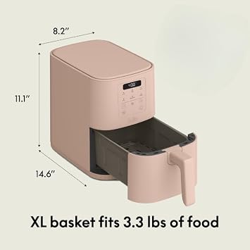 bella 4 Quart Slim Air Fryer Fits Anywhere Kitchenware EverGood Ceramic Nonstick Coating Temperature Adjustable 6 Preset Cooking Options, 60 Minute Auto Shut-Off, Audible Tone, 3 Lb Capacity, Blossom