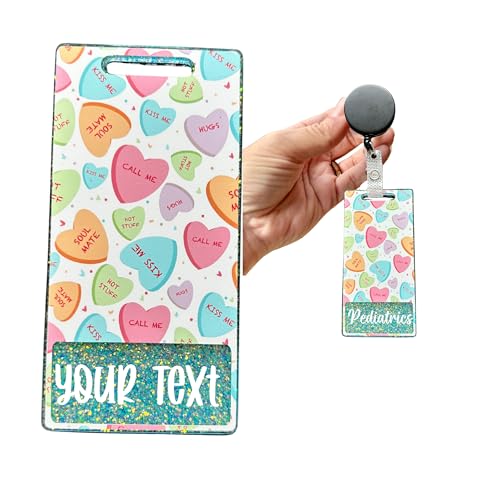 Candy Hearts Badge Buddy - Customizable Valentine's Day Badge Backer - Handmade Cute ID Tag for Nurses, RNs, Medical Staff, Teachers, Office Staff & More