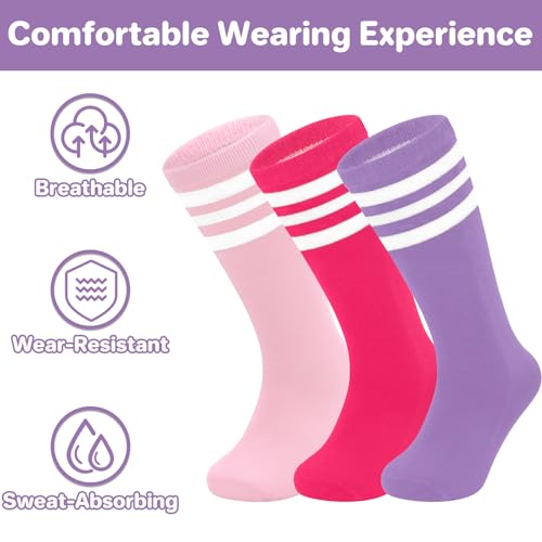 qikqik 3 Pairs Kids Soccer Socks Toddler Soccer Socks Youth Soccer Socks Kids Baseball Socks Kids Knee High Socks Tube Socks2