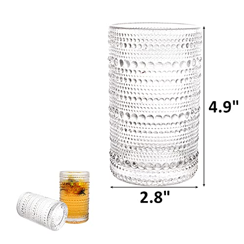 Zoofox Set Of 6 Vintage Drinking Glasses, 11 Oz Clear Hobnail Glasses Tumbler, Embossed Design Glassware For Beverages, Water, Juice, Beer, Cocktail, Whiskey And Milk #TOP1