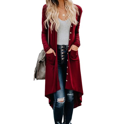 Open Front Cardigan for Women Button Down Long Jacket Long